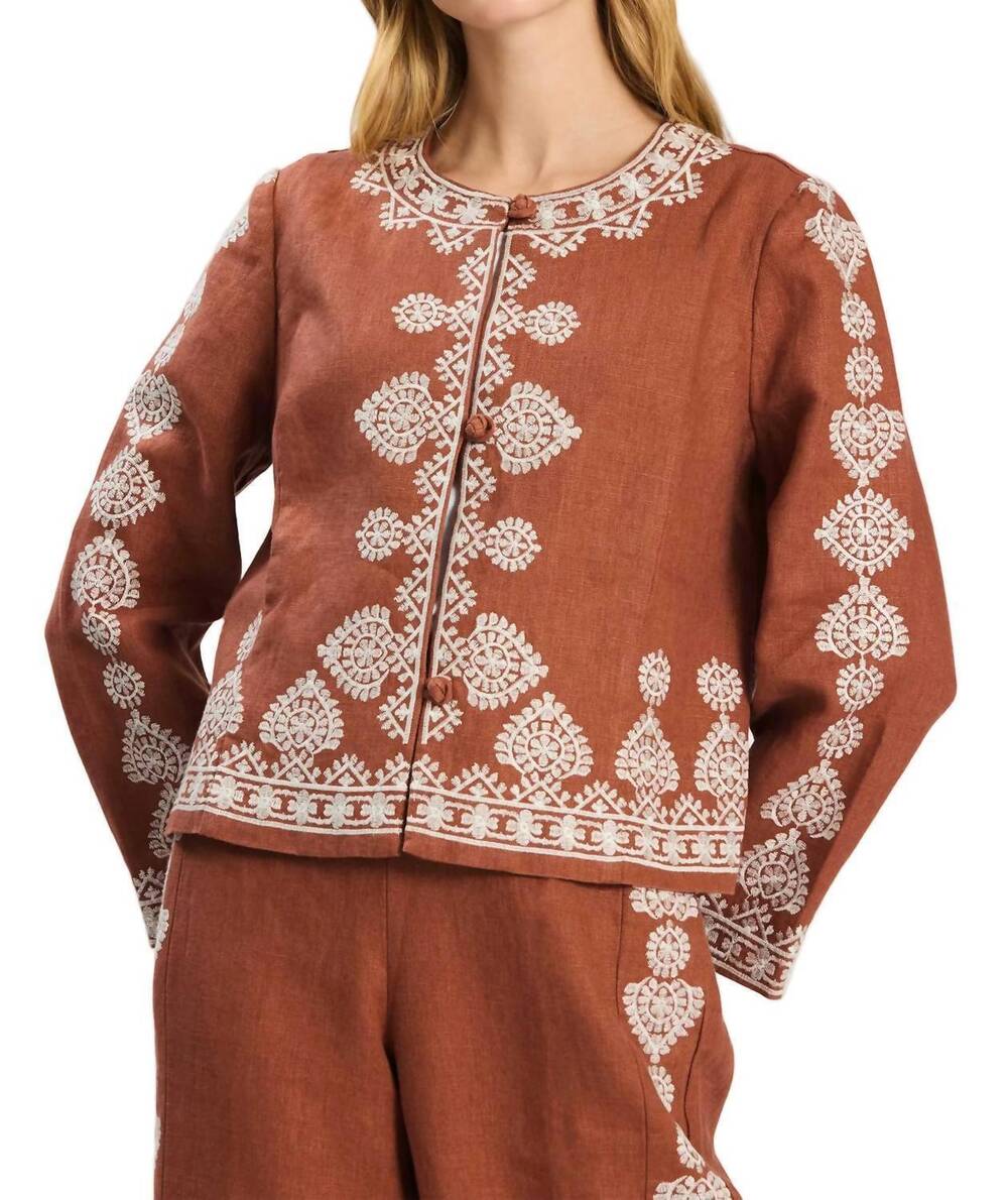 NEW TYLER BOE pia linen embroidered jacket in sequoia